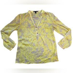 Banana Republic Tan and Yellow Floral Paisley Sheer V-Neck Blouse